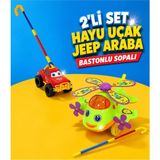 alpmodel Hayu Uçak Helikopter Jeep Araba Baston Saplı Sopalı Itmeli Oyuncak 2\'li Set