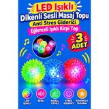 Alpmodel LED Işıklı Dikenli Sesli Masaj Topu Anti Stres Giderici Eğlenceli Işıklı Kirpi Top 3 Adet