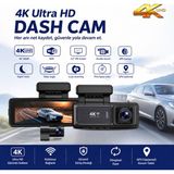 Alpotekno 4K Ultra HD Araç İçi Kamerası - Çift Kamera - Çarpışma Tespiti - G Sensörü – WiFi, Gece Görüş, Geniş Açı, Döngüsel Kayıt, Arka Kamera Destekli, 3.2" IPS Ekran, GPS, Park Modu - Siyah