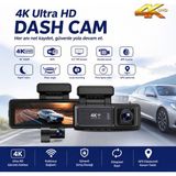 Alpotekno 4K Ultra Hd Araç İçi Kamerası - Çift Kamera - Çarpışma Tespiti - G Sensörü – Wifi, Gece Görüş, Geniş Açı, Döngüsel Kayıt, Arka Kamera Destekli, 3.2" Ips Ekran, Gps, Park Modu