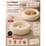 Alpotekno 50X25 Cm Welsoft Peluş Kedi Ve Köpek Yatağı Kaymaz Tabanlı Yuvarlak Tüylü Pet Pufu Uyku Minderi Krem
