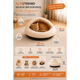 Alpotekno 50X25 cm Yarı Açık Peluş Kedi ve Köpek Yatağı Kaymaz Tabanlı Tüylü Pet Pufu Mağara Tipi Uyku Minderi - Renkli