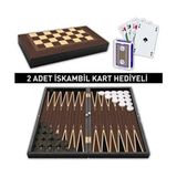Alpsan Lotus Ceviz Kaplama Tavla Dama Seti 2 Adet İskambil Kart Hediyeli Mıknatıslı Kapama Mekanizması ile