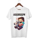 Alpşan Ticaret Mınecraft Çocuk Yetişkin Beyaz T-Shirt Steve Unisex Çocuk Tişört - 001-Beyaz - 12 Yaş