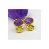 alpsilverart Kadınlar İçin Otantik Ham Ametist ve Peridot Taşlı El İşi 925 Ayar Gümüş Küpe