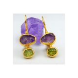 alpsilverart Kadınlar İçin Otantik Ham Ametist ve Peridot Taşlı El İşi 925 Ayar Gümüş Küpe