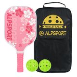 ALPSPORT Sakura Pembe Turşu Topu Kürek Seti, USAPA Onaylı Fiberglas Grafit Kiraz Raketi, Bağlı Tutamaklı, 2 İç Mekan Dış Mekan Turşu Topu, 1 Kılıf Çanta Erkek Kadın (1 Adet)