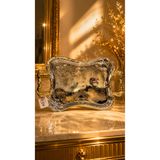 ALRASHED Lüks Gold Gümüş İşlemeli Kulplu Dekoratif Sunum Tepsisi 44x26 cm – Premium Servis Tepsisi