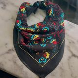 Als Accessories Kadın Siyah Renk Renkli Çiçek Desenli %100 Koton Bandana, Saç Bandı - Standart