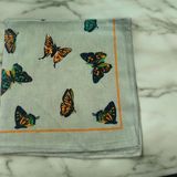 ALS Tasarım Dünyası Beyaz Renk Kumaş Içi Kelebek Desenli 100% Koton Bandana - Yeşil