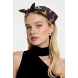 ALS Tasarım Dünyası Siyah Renk Kumaş Içi Kelebek Desenli 100% Koton Bandana