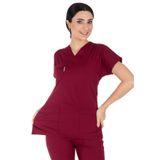 Alsancak Üniforma Bordo Likralı Ince Kumaş Scrubs Doktor Hemşire Forması Yarasa Kol Cerrahi Takım