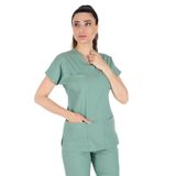 Alsancak Üniforma Çağla Yeşili Likralı Ince Scrubs Doktor Hemşire Forması Yarasa Kol Cerrahi Takım (38)