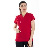 Alsancak Üniforma Kırmızı/siyah Likralı Kalın Kumaş Scrubs Doktor Hemşire Forması Yarasa Kol Takım