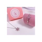 Alsem Store Gümüş Kaplama Pembe Lotus Bileklik ve Kolye Seti , Lotus Çiçeği Bileklik ve Kolye , Şans Bilekliği