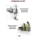 Alsi Grup Yapışkanlı Kancalı Siyah Banyo Düzenleyici Banyo Aksesuar Şampuanlık Duşakabin Rafı Askılık 2'li Set
