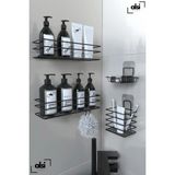 Alsi Home Paslanmaz Yapışkanlı Siyah Metal Banyo Rafı Düzenleyici 4'lü Set Duş Rafı Şampuanlık Sabunluk Diş Fırçalık Rafı