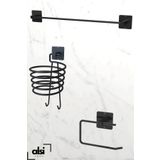Alsı Home Yapışkanlı 3 Lü Siyah Fön Makinesi Askısı Havlu Askısı Wc Tuvalet Kağıtlık Banyo Set Uzun Havlu Fön Wc Kağıtlık 3'lü Set