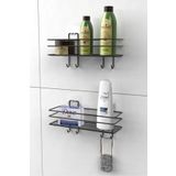 ALSİ HOME Yapışkanlı 4 Kancalı Banyo Rafı Banyo Şampuanlık Duşa kabin Duş Askısı 2 li Set