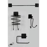 Alsı Home Yapışkanlı 4 Lü Siyah Fön Makinesi Askısı Havlu Askısı Wc Kağıtlık Kancalı Askılık Banyo Set