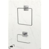 Alsi Home Yapışkanlı Gümüş Wc Kağıtlık ve Kare Havluluk Banyo Mutfak 2'li Set