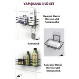 ALSİ HOME Yapışkanlı Kancalı Banyo Rafı Banyo Şampuanlık Duşakabin Duş Askısı Sabunluk 3'lü Set