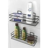 ALSİ HOME Yapışkanlı Şampuanlık Banyo Rafı Siyah Banyo Şampuanlık Duşakabin Duş Askısı 2 li Set