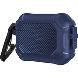 Alstrap Airpods Pro 3 Uyumlu Zırh Kılıf – Karbon Fiber Desenli, Darbe Korumalı, Anahtarlıklı - Lacivert