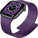 Alstrap Apple Watch 11-10 42MM 9 8 7 41MM Se 6 5 4 40 2 3 38MM Uyumlu Manyetik Silikon Deri Dokulu Kordon - Mor