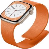 Alstrap Apple Watch 11-10 42MM 9 8 7 41MM Se 6 5 4 40 2 3 38MM Uyumlu Manyetik Silikon Deri Dokulu Kordon - Turuncu