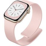 Alstrap Apple Watch 11-10 46MM 9 8 7 45MM Se 6 5 4 44 Ultra 49MM Uyumlu Manyetik Silikon Deri Dokulu Kordon - Pembe