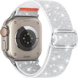 Alstrap Apple Watch 4-5-6-7-8-9-10 Se Ultra Uyumlu 44-45-46-49MM Kumaş Elastik Kordon Kayış - Beyaz - Gümüş