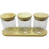altabi Bambu Standlı 3’lü Mini Baharatlık Seti – Vakum Kapaklı | Kavanoz 7x6 cm | Stand 22X7 cm - Şeffaf - 100 ml