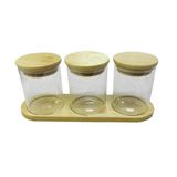 Altabi Bambu Standlı 3’lü Mini Baharatlık Seti – Vakum Kapaklı | Kavanoz 7x6 cm | Stand 22x7 cm