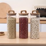 altabi Borosilikat Cam Vakumlu Kavanoz 1550 ml | Akasya Kapaklı Bakliyat & Baharat Kavanozu 3 Adet - Şeffaf - 1,5 lt