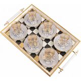 altabi Çay Takımı 6 Kişilik Seramik Tabaklı Çay Bardağı + Çay Tabağı + Çay Tepsisi - Şeffaf - 120 ml