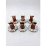 Altabi Çay Takımı 6 Kişilik Seramik Tabaklı Çay Bardağı + Çay Tabağı