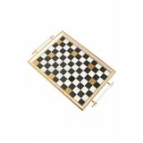 Altabi Dijital Baskılı Cam Servis Tepsisi – Dama Desenli, Metal Kulplu 46x28 cm