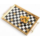 altabi Dijital Baskılı Cam Servis Tepsisi – Dama Motifli, Metal Kulplu 46X28 cm - Siyah