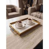 altabi Dijital Baskılı Cam Servis Tepsisi – Kuş Motifli, Metal Kulplu 46X28 cm - Siyah