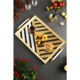 altabi Dijital Baskılı Cam Servis Tepsisi – Modern Desenli, Metal Kulplu 46X28 cm - Siyah