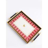 altabi Dijital Baskılı Cam Servis Tepsisi – Pembe Desenli, Metal Kulplu 46X28 cm - Siyah