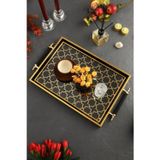 Altabi Dijital Baskılı Cam Servis Tepsisi – Selçuklu Desenli, Metal Kulplu 46x28 cm
