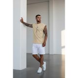 Altamira Erkek Bej Dikey Baskılı Oversize Kolsuz T-shirt