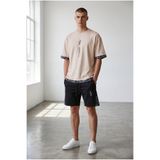 Altamira Erkek Bej Dikey Baskılı Oversize T-shirt Şort