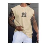 Altamira Erkek Bej Ny Baskılı Oversize Kolsuz T-Shirt