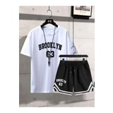 Altamira Erkek Beyaz Brooklyn 63 Baskılı Şort T-shirt Takım
