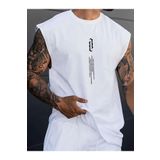 Altamira Erkek Beyaz Dikey Baskılı Oversize Kolsuz T-Shirt