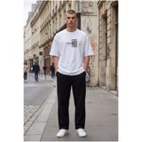Altamira Erkek Beyaz Erpectatton Baskılı Bisiklet Yaka Oversize T-shirt