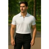 Altamira Erkek Beyaz Yarım Fermuarlı Polo Yaka T-shirt